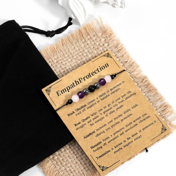 Evil Eye Empath Bracelet - Adjustable 11.7in Anxiety Relief Gift in Velvet Pouch - Picture 5 of 7